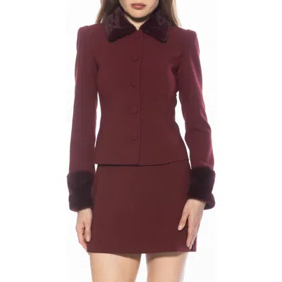 Alexia Admor Fran Faux Fur Trim Twill Jacket In Burgundy