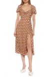 Alexia Admor Women's Gracie Floral Puff Sleeve Midi Dress In Brown Polka