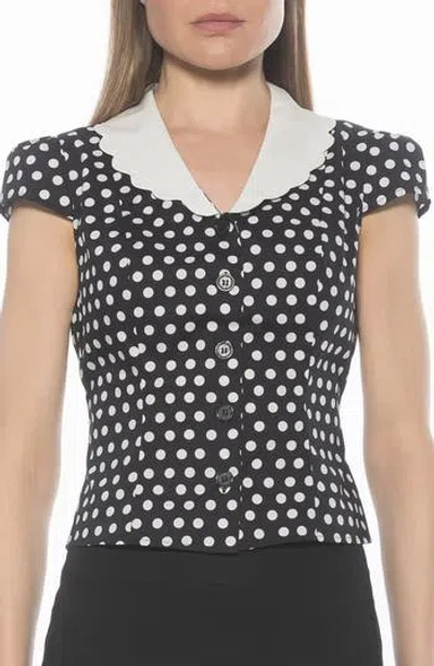 Alexia Admor Gulianna Scallop Collar Button-up Top In Black
