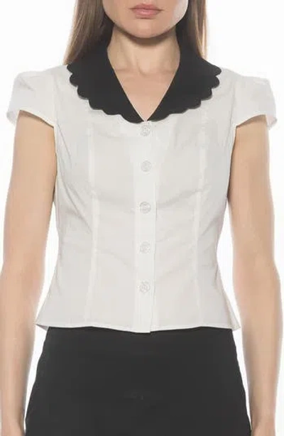 Alexia Admor Gulianna Scallop Collar Button-up Top In White