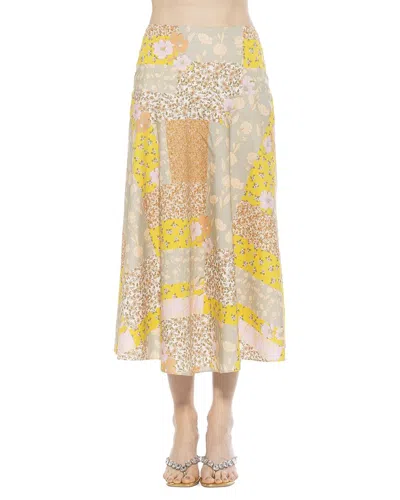 Alexia Admor Hadley Stretch Cotton Midi Skirt In Ivory Patch Floral