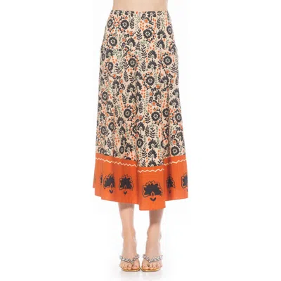 Alexia Admor Hadley Stretch Cotton Midi Skirt In Beige Multi