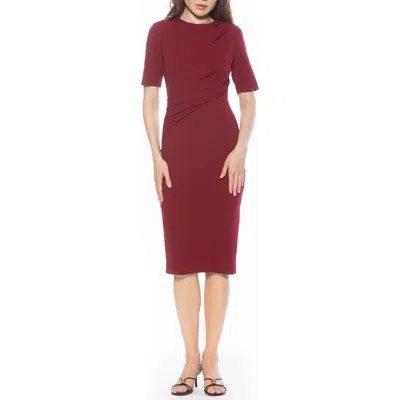 Alexia Admor Harper Short Sleeve Midi Sheath Dress In Burgundy