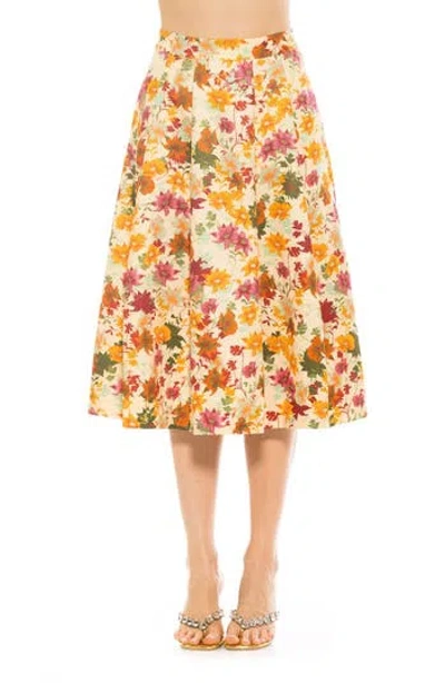 Alexia Admor Illia Pleated Midi Skirt In Beige Wildflower