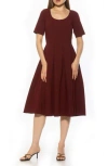 Alexia Admor Imani Pleated Short Sleeve Dress In Burgundy