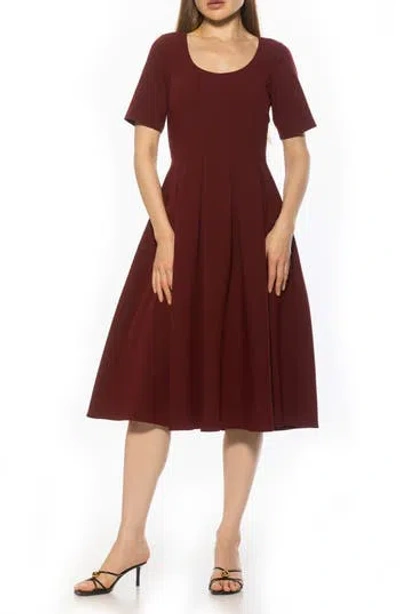 Alexia Admor Imani Pleated Short Sleeve Dress In Burgundy