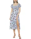 Alexia Admor Iris Smocked Short Sleeve Midi Dress In Gray