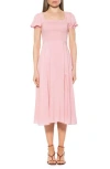 Alexia Admor Iris Smocked Short Sleeve Midi Dress
