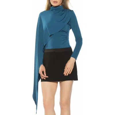 Alexia Admor Ivo Drape Cape Jersey Top In Blue