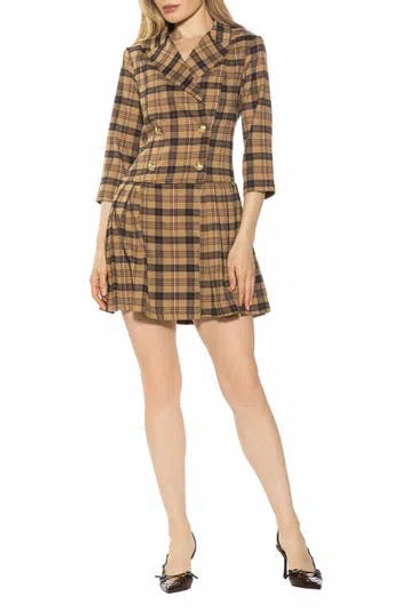 Alexia Admor Jacki Plaid 3/4 Sleeve Blazer Dress In Brown