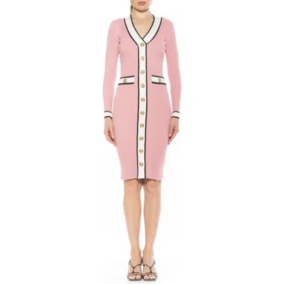 Alexia Admor Janet Long Sleeve Ribbed Sweater Dress In Pink