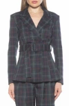 Alexia Admor Janna Plaid Longline Blazer In Green Plaid