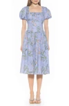 Alexia Admor Jessi Puff Sleeve Midi Dress In Blue Floral