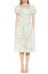 Alexia Admor Jessi Puff Sleeve Midi Dress In Mint Floral