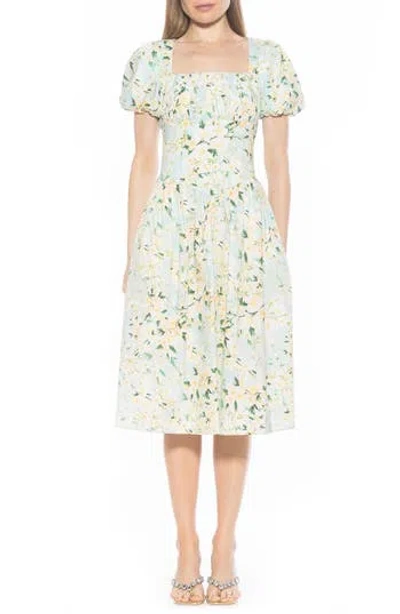 Alexia Admor Jessi Puff Sleeve Midi Dress In Mint Floral