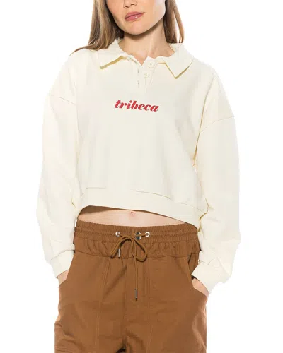 Alexia Admor Kario Crop Polo Sweatshirt In White