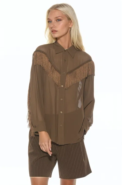 Alexia Admor Kairos Oversized Fringe Shirt In Brown