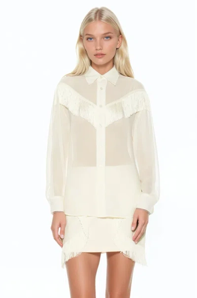 Alexia Admor Kairos Oversized Fringe Shirt In White