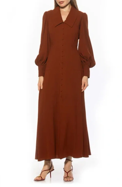 Alexia Admor Kate Collared Long Sleeve Maxi Dress In Brown