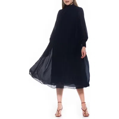 Alexia Admor Kehlani Long Sleeve Chiffon Midi Dress In Black
