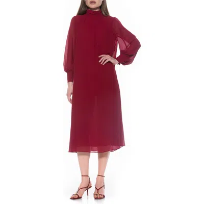 Alexia Admor Kehlani Long Sleeve Chiffon Midi Dress In Burgundy