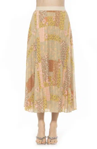 Alexia Admor Kesia Midi Chiffon Pleated Skirt In Beige Wildflowers