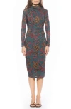 Alexia Admor Kim Bodycon Long Sleeve Midi Dress In Multi