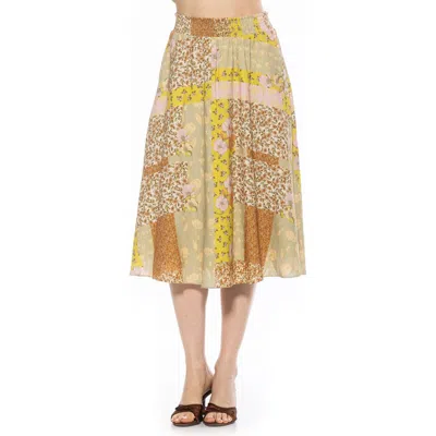 Alexia Admor Kliene Floral Smocked A-line Skirt In Beige Wildflowers