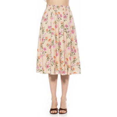 Alexia Admor Kliene Floral Smocked A-line Skirt In Beige/pink Floral