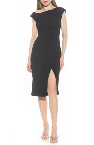 Alexia Admor Lavender One-shoulder Slit Midi Dress In Black