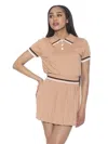 Alexia Admor Lena Stripe Short Sleeve Polo Sweater In Beige