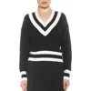 Alexia Admor Leona V-neck Varsity Polo Sweater In Black/ivory