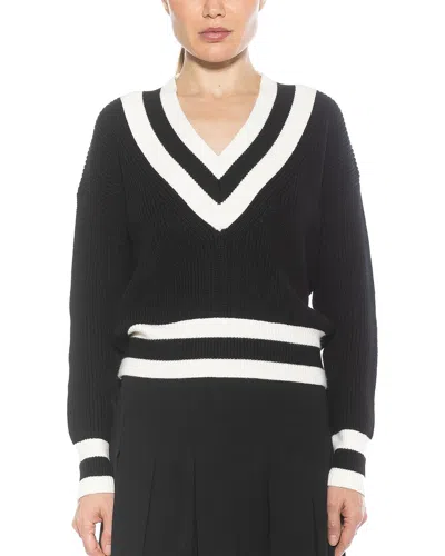 Alexia Admor Leona V-neck Varsity Polo Sweater In Black