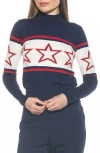 Alexia Admor Lisa Star Mock Neck Sweater In Navy Multi