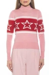Alexia Admor Lisa Star Mock Neck Sweater In Pink Multi