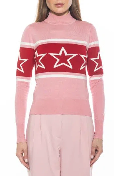 Alexia Admor Lisa Star Mock Neck Sweater In Pink