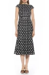 Alexia Admor Loreli Boat Neck Midi Dress In Black White Polka Dots