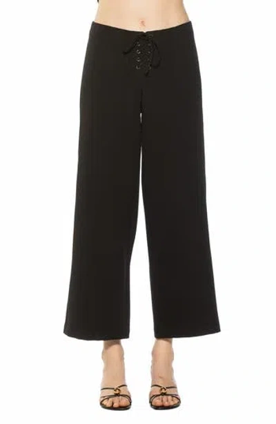 Alexia Admor Lucia Lace-up Wide Leg Pants In Black