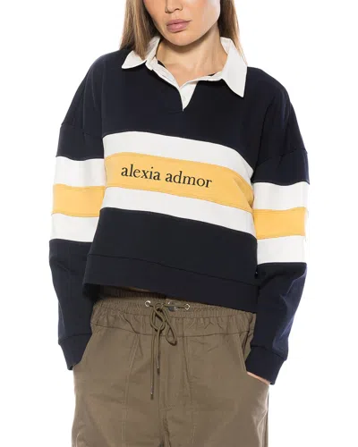 Alexia Admor Lucian Collared Branded Rugby Shirt In Blue