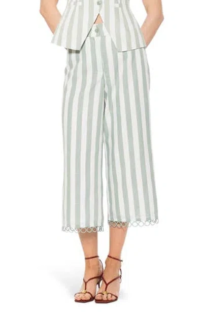 Alexia Admor Lucy Wide Leg Ankle Crop Pants In Green Stripe