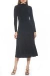 Alexia Admor Marla Long Sleeve Draped Midi Dress In Black