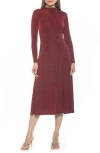 Alexia Admor Marla Long Sleeve Draped Midi Dress In Burgundy