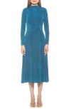 Alexia Admor Marla Long Sleeve Draped Midi Dress In Teal