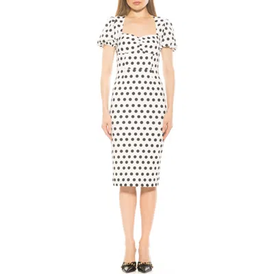 Alexia Admor Micaela Sweetheart Neck Sheath Dress In Ivory Polka Dot