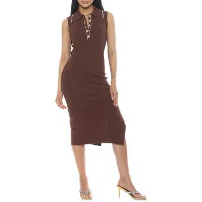 Alexia Admor Myah Imitation Pearl Button Knit Midi Dress In Brown
