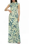 Alexia Admor Nalani Mock Neck Maxi Dress In Sage Floral