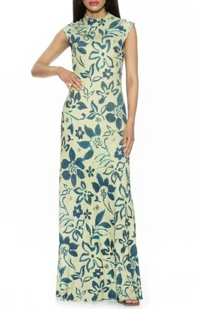 Alexia Admor Nalani Mock Neck Maxi Dress In Sage Floral