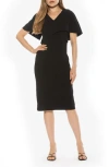 Alexia Admor Noor Wrap Bodice Midi Sheath Dress In Black
