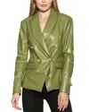 Alexia Admor Faux Leather Double-breasted Peak Lapel Blazer In Olive