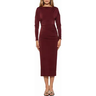 Alexia Admor Oliviane Ruched Long Sleeve Stretch Midi Dress In Burgundy